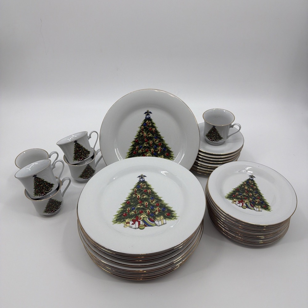 Vintage World Bazaars Inc Fine China Christmas Tree Dinnerware‎ 36 Pcs Total